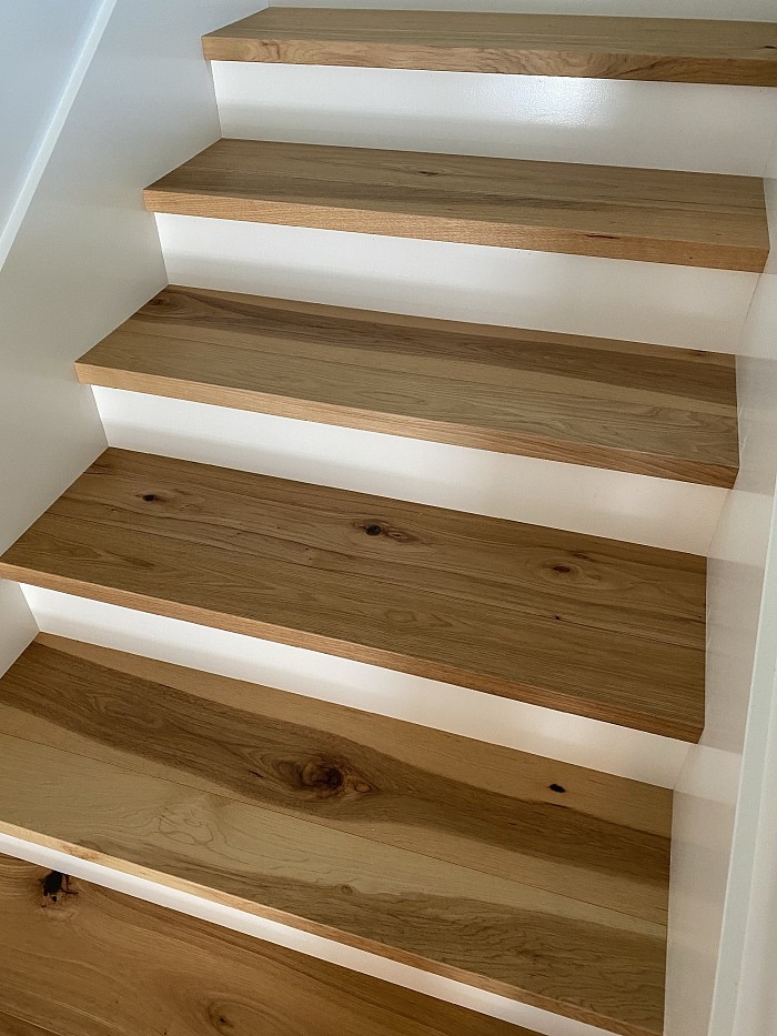 Hickory stairs with white risers